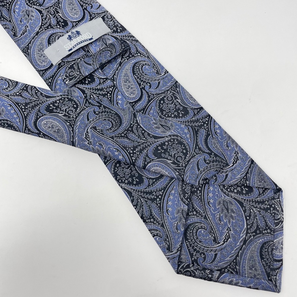 Stafford Executive Mens Silk Tie Blue Silver Black Paisley Formal Necktie